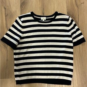 Navy and Cream Striped Short Sleeve Sweater